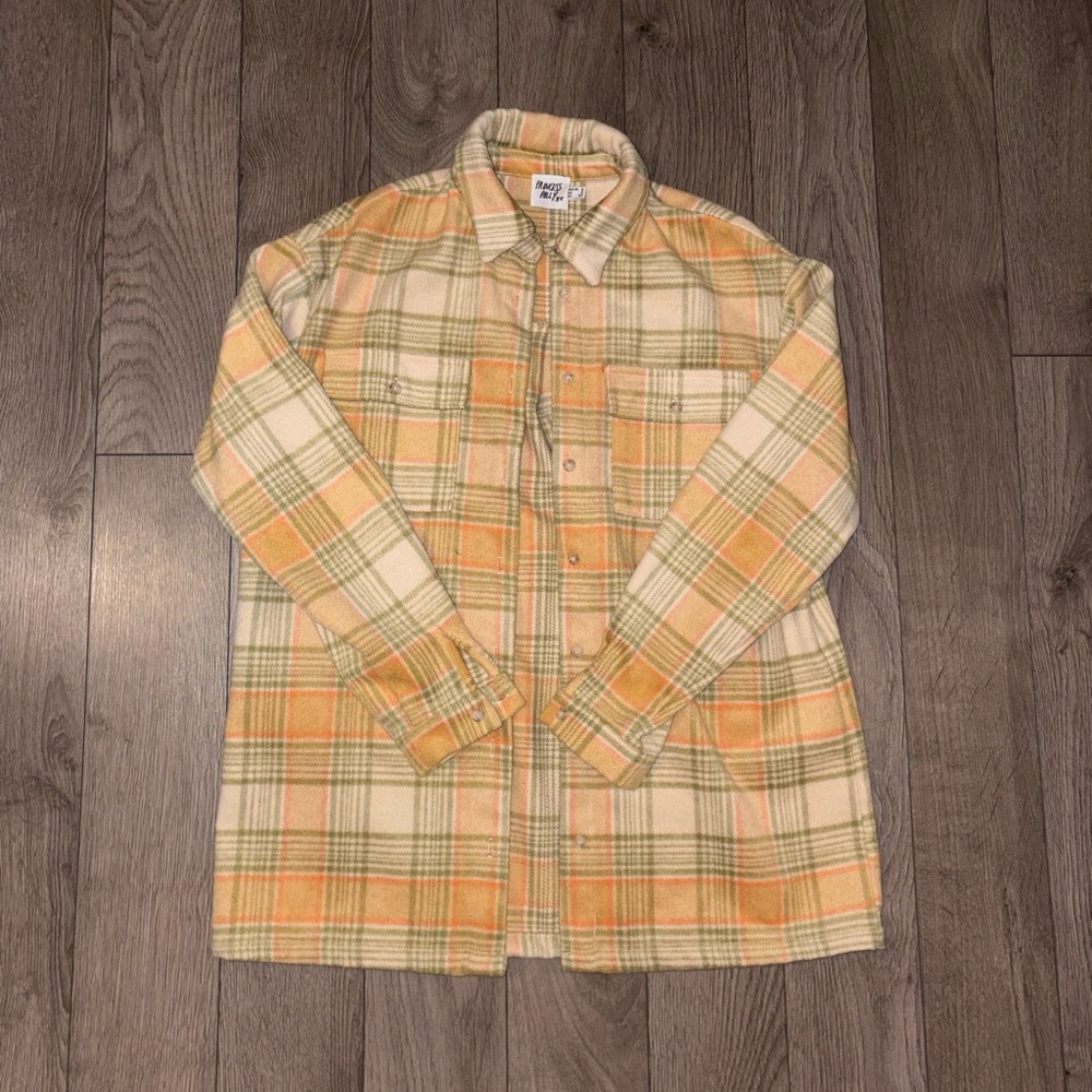 Princess Polly Cream, Orange & Green Plaid oversized Overshirt
